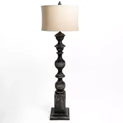 Discount Kirklands Home Black Distressed Carved Floor Lamp Tan