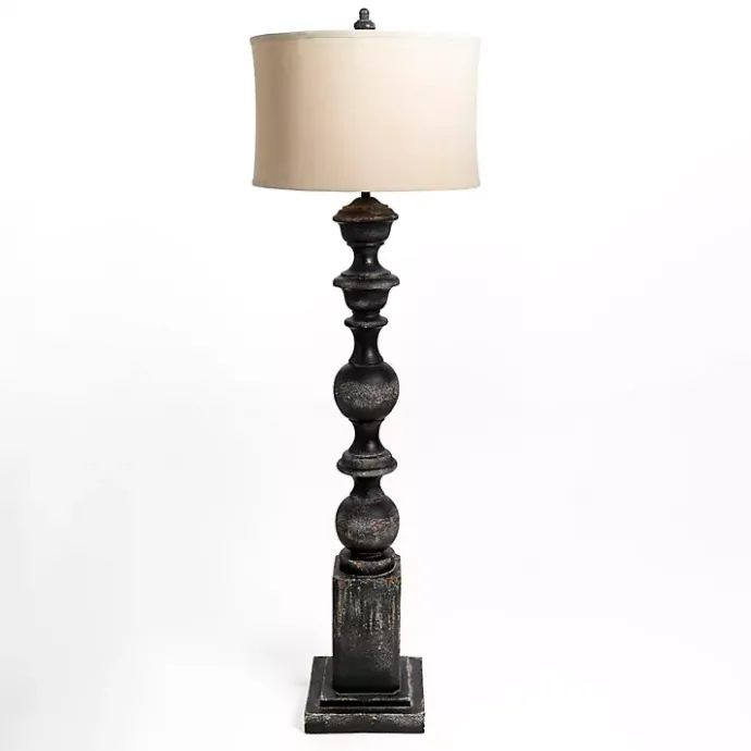 Discount Kirklands Home Black Distressed Carved Floor Lamp Tan