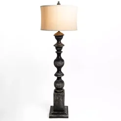 Discount Kirklands Home Black Distressed Carved Floor Lamp Tan