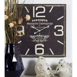 New Kirklands Home Black Distressed Wood Face Square Clock