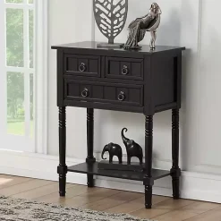 Kirklands Home 3-Drawer Turned Legs Accent Table Black