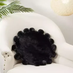 Sale Kirklands Home Faux Fur Round Pom Pom Throw Pillow Black