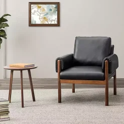 Sale Kirklands Home Faux Leather and Wood Accent Chair Black