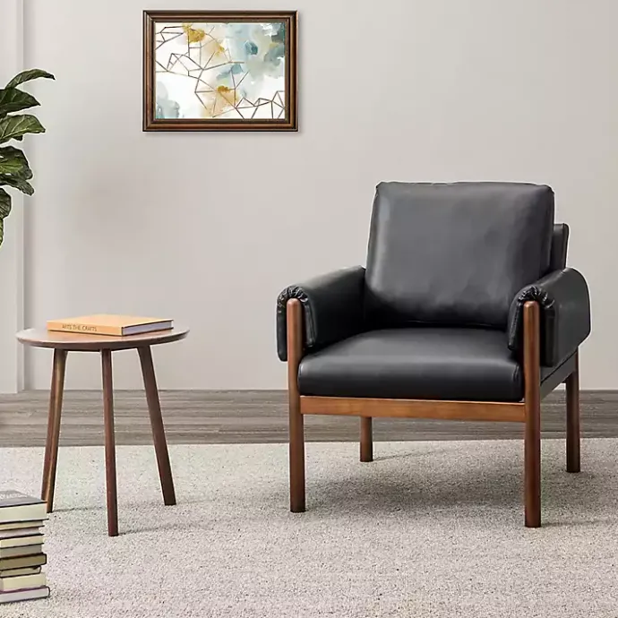 Sale Kirklands Home Faux Leather and Wood Accent Chair Black