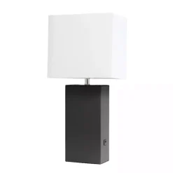 Sale Kirklands Home Faux Leather Charging Table Lamp Black