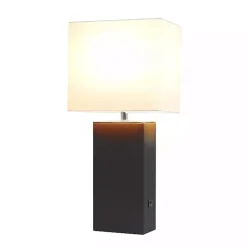 Sale Kirklands Home Faux Leather Charging Table Lamp Black