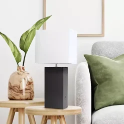 Sale Kirklands Home Faux Leather Charging Table Lamp Black