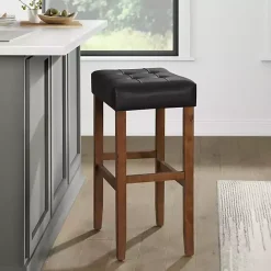 Best Kirklands Home Black Faux Leather Madison Walnut Stool Bar