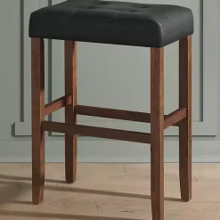 Best Kirklands Home Black Faux Leather Madison Walnut Stool Bar