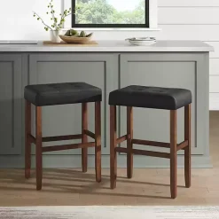 Best Kirklands Home Black Faux Leather Madison Walnut Stool Bar
