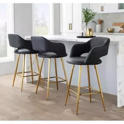 Discount Kirklands Home Faux Leather Marge Counter Stools, Set of 2 Black