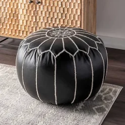 Clearance Kirklands Home Faux Leather Pouf Black
