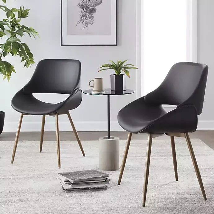 Sale Kirklands Home Faux Leather Scooped Accent Chairs, Set of 2 Black