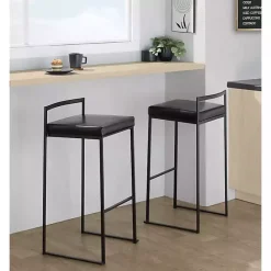 New Kirklands Home Faux Leather Stackable Bar Stools, Set of 2 Black