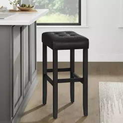 Online Kirklands Home Faux Leather Tufted Madison Bar Stool Black