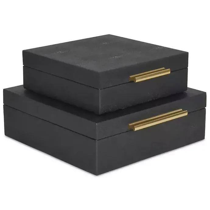 New Kirklands Home Faux Shagreen 2-pc. Square Decorative Boxes Black