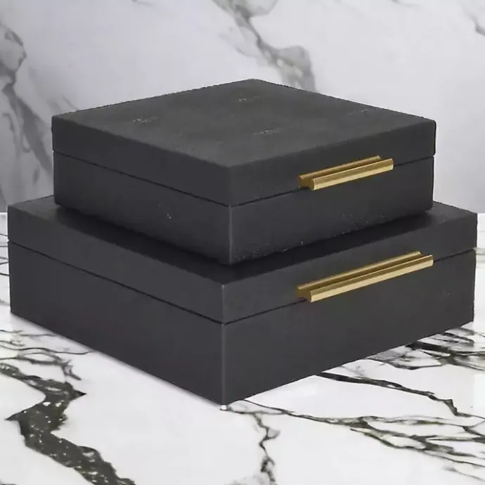 New Kirklands Home Faux Shagreen 2-pc. Square Decorative Boxes Black