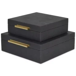 New Kirklands Home Faux Shagreen 2-pc. Square Decorative Boxes Black