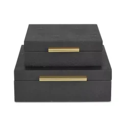 New Kirklands Home Faux Shagreen 2-pc. Square Decorative Boxes Black