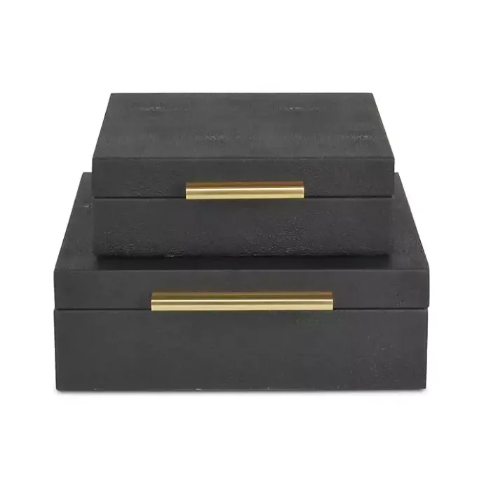 New Kirklands Home Faux Shagreen 2-pc. Square Decorative Boxes Black