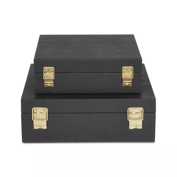 New Kirklands Home Faux Shagreen 2-pc. Square Decorative Boxes Black