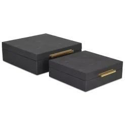 New Kirklands Home Faux Shagreen 2-pc. Square Decorative Boxes Black