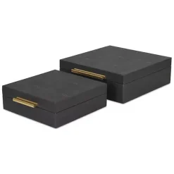 New Kirklands Home Faux Shagreen 2-pc. Square Decorative Boxes Black