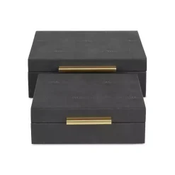 New Kirklands Home Faux Shagreen 2-pc. Square Decorative Boxes Black