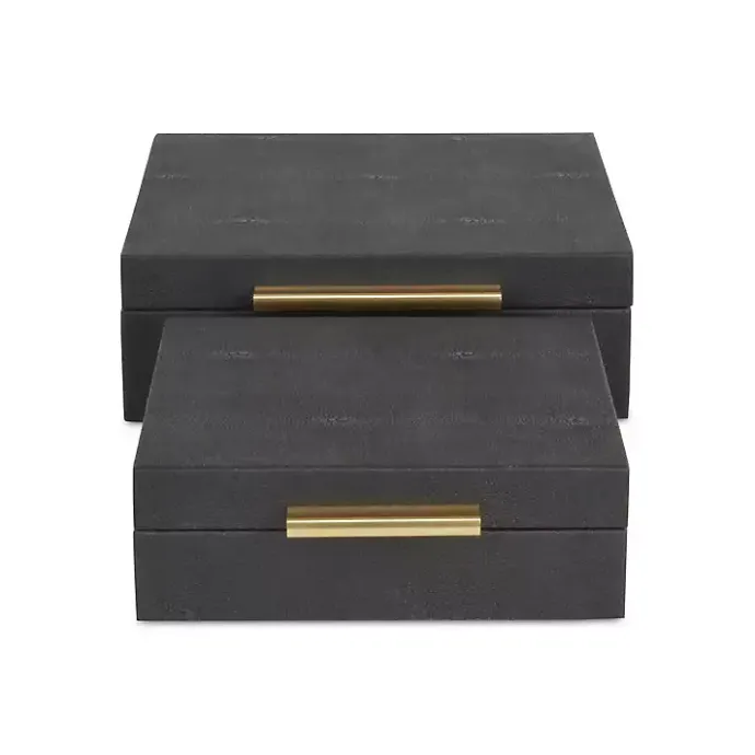 New Kirklands Home Faux Shagreen 2-pc. Square Decorative Boxes Black