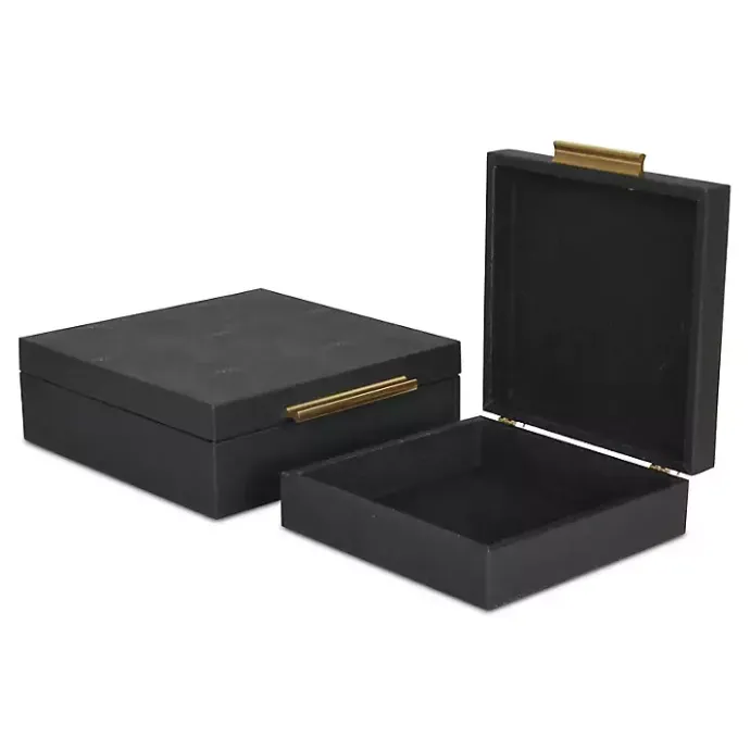New Kirklands Home Faux Shagreen 2-pc. Square Decorative Boxes Black