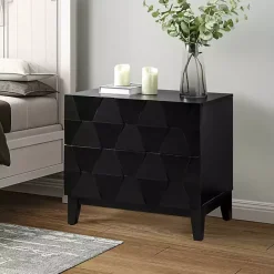 Kirklands Home Geometric 2-Drawer Charging Nightstand Black