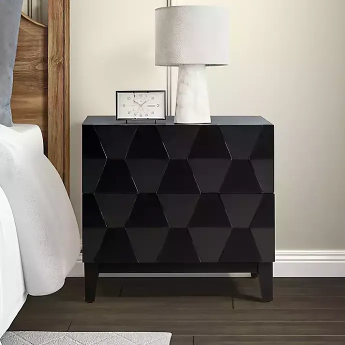 Kirklands Home Geometric 2-Drawer Charging Nightstand Black
