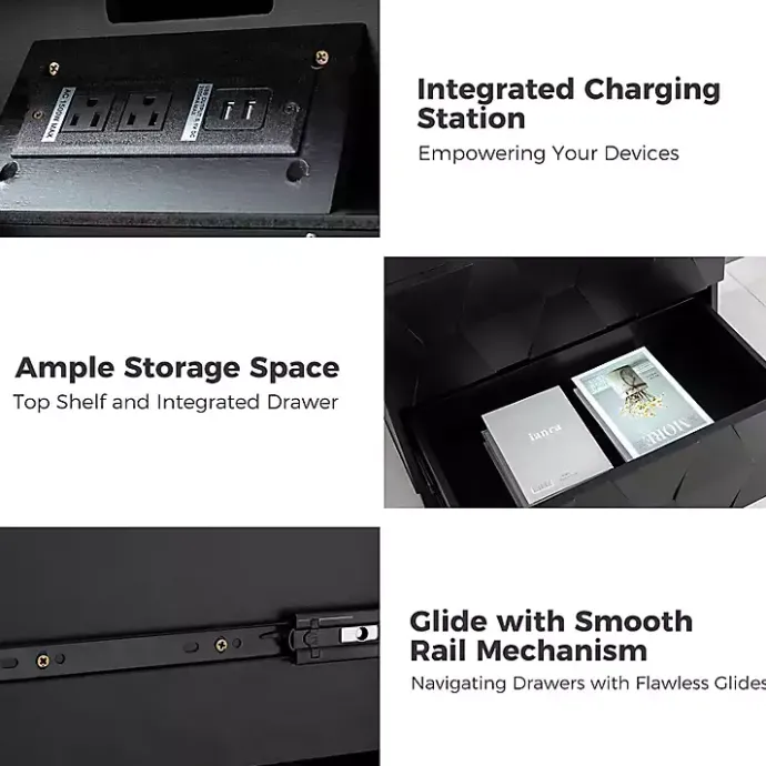 Kirklands Home Geometric 2-Drawer Charging Nightstand Black