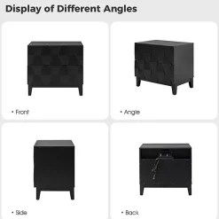 Kirklands Home Geometric 2-Drawer Charging Nightstand Black