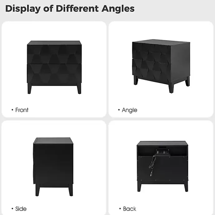 Kirklands Home Geometric 2-Drawer Charging Nightstand Black