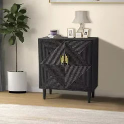 Hot Kirklands Home Geometric Gold Handle Cabinet Black