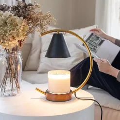 New Kirklands Home Black Half Moon Candle Warmer Lamp Gold