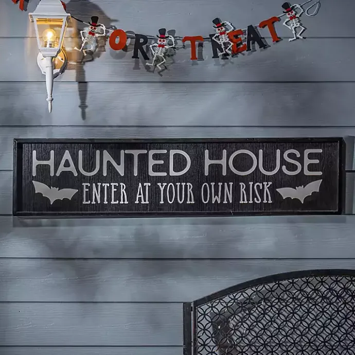 New Kirklands Home Haunted House Halloween Wall Plaque Black