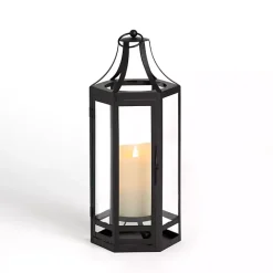 Clearance Kirklands Home Black Hexagon Iron and Glass Lantern, 15 in. Blue