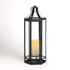 Outlet Kirklands Home Hexagon Iron and Glass Lantern, 24 in. Black