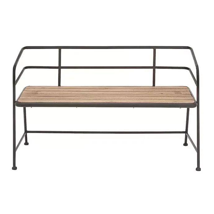 Outlet Kirklands Home Black Iron and Wooden Seat Industrial Bench