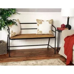 Outlet Kirklands Home Black Iron and Wooden Seat Industrial Bench