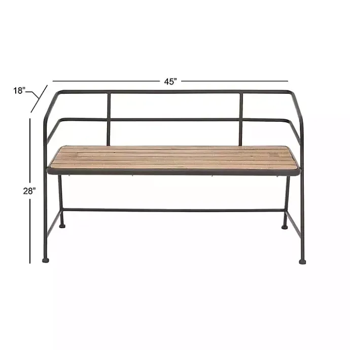 Outlet Kirklands Home Black Iron and Wooden Seat Industrial Bench