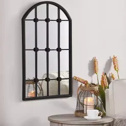 Outlet Kirklands Home Black Iron Arched Windowpane Mirror