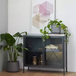 Online Kirklands Home Iron X-Panel Cabinet Black