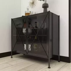 Online Kirklands Home Iron X-Panel Cabinet Black