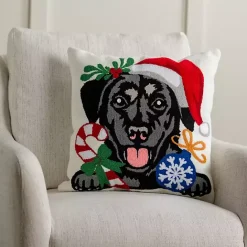 Best Kirklands Home Black Lab with Santa Hat Christmas Pillow