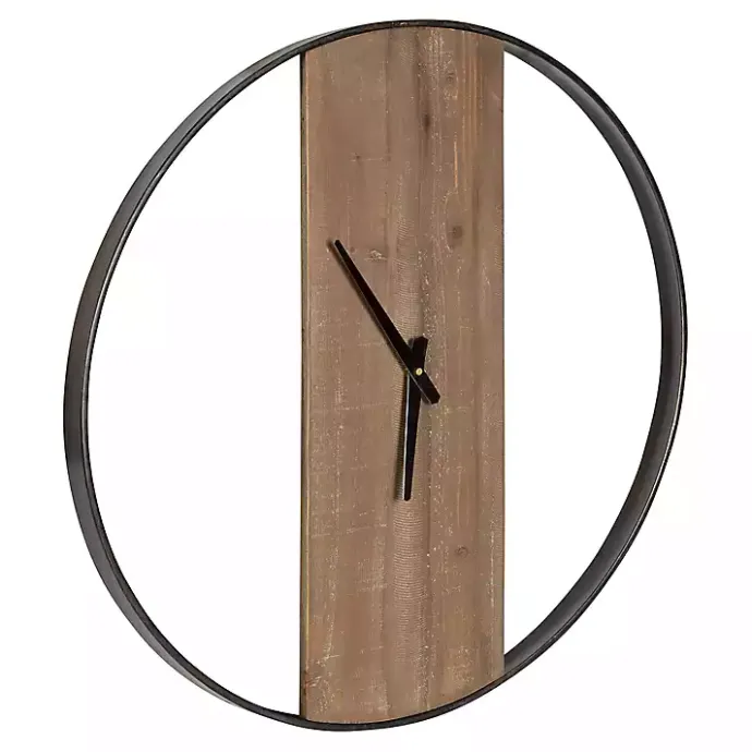Hot Kirklands Home Ladd Natural Wood Wall Clock Black