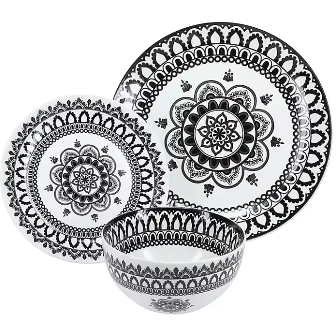 Hot Kirklands Home Black Lila Patterned 12-pc. Dinnerware Set