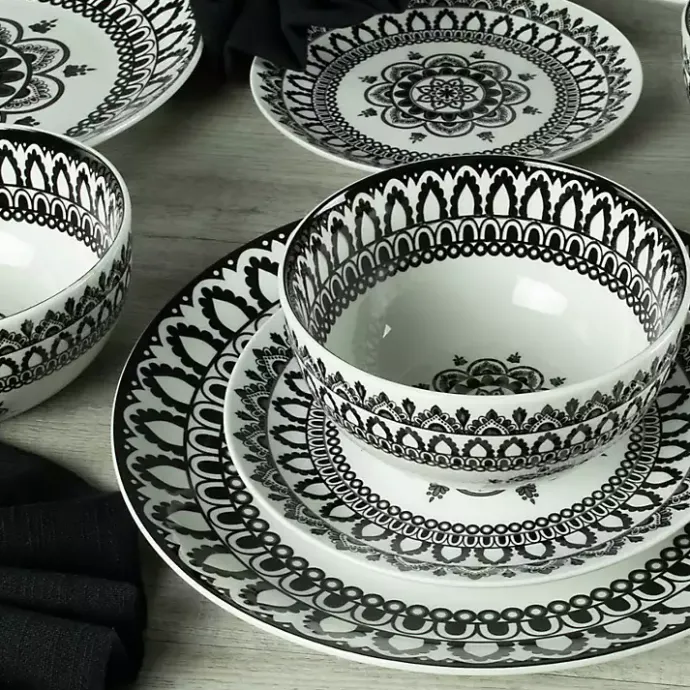 Hot Kirklands Home Black Lila Patterned 12-pc. Dinnerware Set